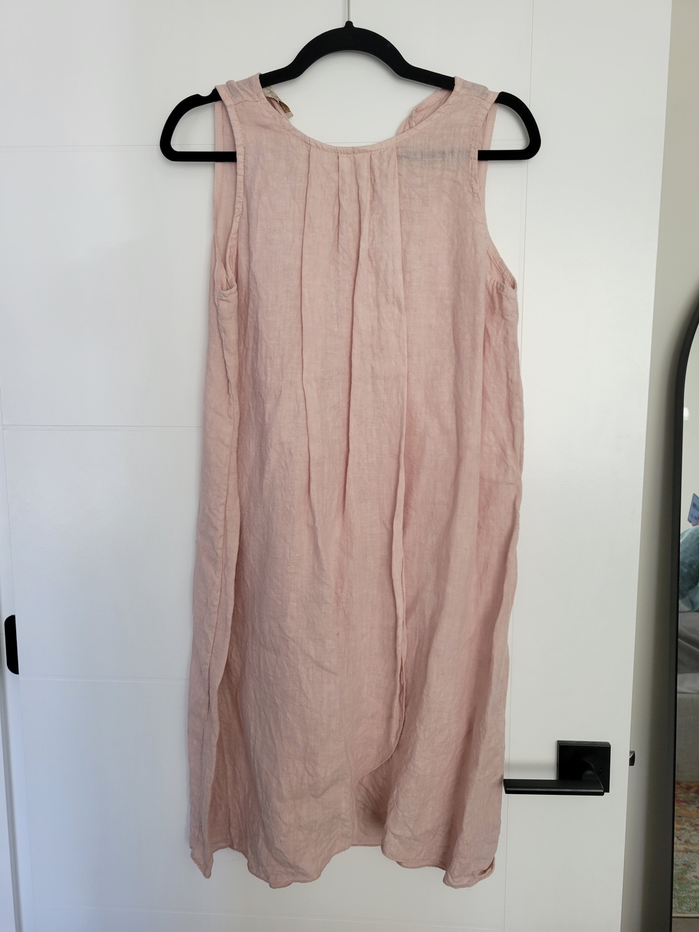 Sleeveless 100% Linen Midi Dress in Blush Pink
